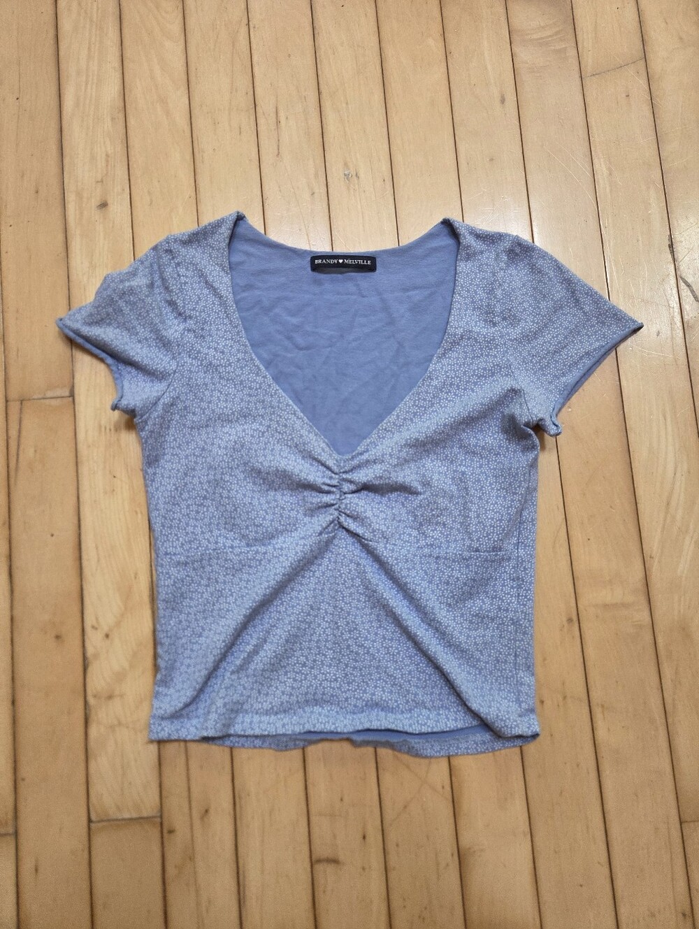 Brandy Melville Blue Ruched V-Neck Crop Top